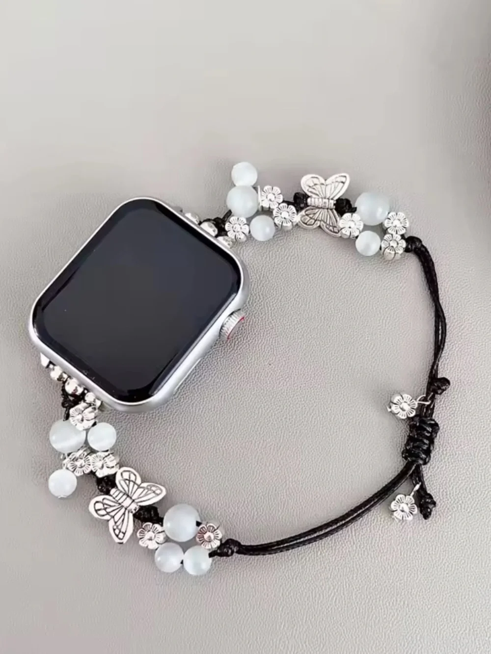 Smartwatch Bracelet Band with Silver Butterfly Accents - White